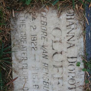 CLUFF Johanna Dorothea nee VAN RENSBURG 1922-1988