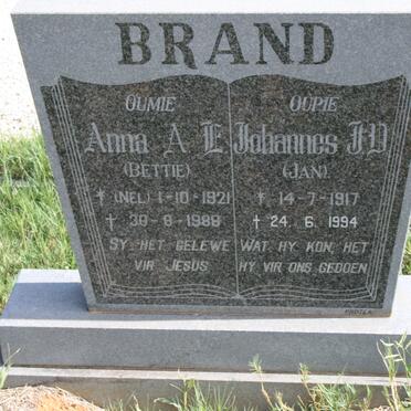 BRAND Johannes J.D. 1917-1994 &amp; Anna A.E. 1921-1988