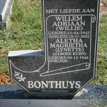 BONTHUYS Willem Adriaan 1942-2002 &amp; Aletha Magrietha KUHN 1946-
