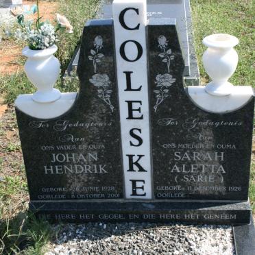 COLESKE Johan Hendrik 1928-2001 &amp; Sarah Aletta 1926-