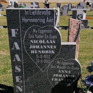 FAASEN Nicolaas Johannes Hendrik 1952-2012 &amp; Anna Johanna Francina 1953-