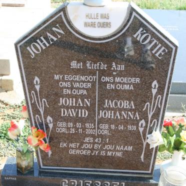 GRIESSEL Johan David 1935-2002 &amp; Jacoba Johanna 1939-