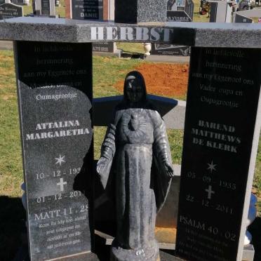 HERBST Barend Matthews de Klerk 1935-2011 &amp; Attalina Margaretha 1939-2011