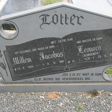 LOTTER Willem Jacobus 1926-1981 &amp; Leonora SCHREIBER 1930-2003