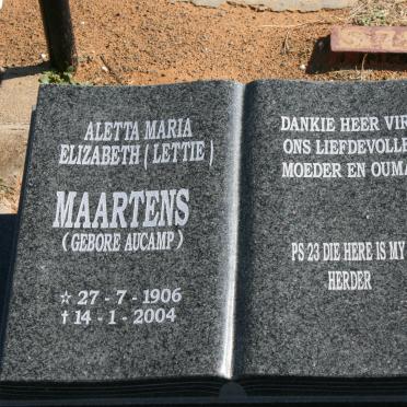 MAARTENS Aletta Maria Elizabeth nee AUCAMP 1906-2004