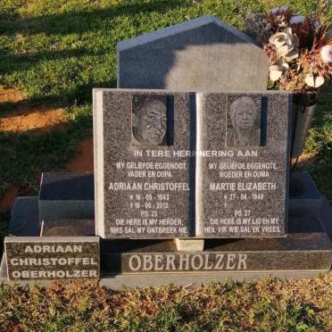 OBERHOLZER Adriaan Christoffel 1943-2012 &amp; Martie Elizabeth 1948-