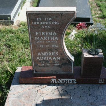 SLABBER Andries Adriaan 1932-1999 &amp; Etresia Martha CRONJE 1936-