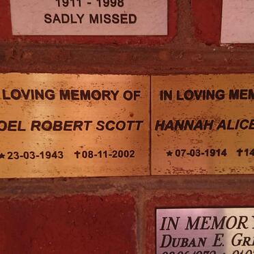 SCOTT Noel Robert 1943-2002 :: POOLE Hannah Alice 1914-2002