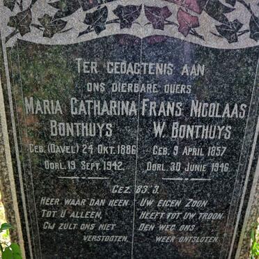 BONTHUYS Frans Nicolaas W. 1857-1946 &amp; Maria Catharina DAVEL 1886-1942