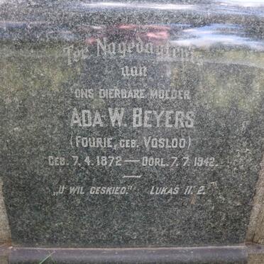 BEYERS Ada W. voorheen FOURIE nee VOSLOO 1872-1942