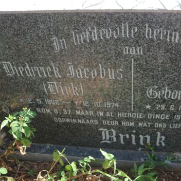 BRINK Diederick Jacobus 1902-1974 &amp; Dora KRUGER 1913-1978
