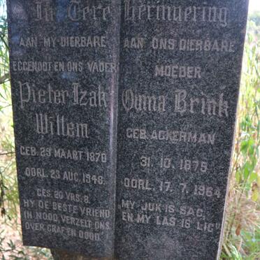 BRINK Pieter Izak Willem 1870-1948 &amp; Ouma ACKERMAN 1875-1964 :: BRINK Liezie -1959
