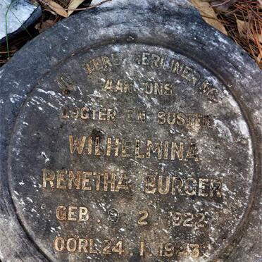 BURGER Wilhelmina Renetha 1922-1943
