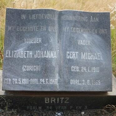 BRITZ Gert Michael 1910-1969 &amp; Elizabeth Johanna ZURICH 1910-1946