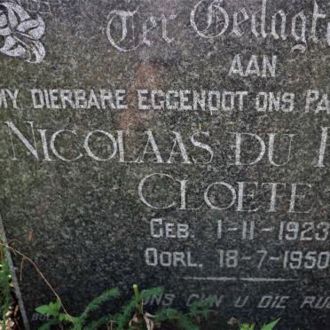 CLOETE Nicolaas du Plessis 1923-1950