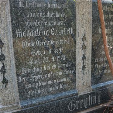 GREYLING Johannes Christoffel Hendrik  1890-1952 &amp; Magdalena Elizabeth GREYVENSTEIN 1897-1978
