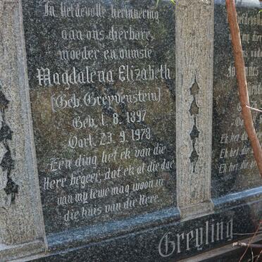 GREYLING Johannes Christoffel Hendrik  1890-1952 &amp; Magdalena Elizabeth GREYVENSTEIN 1897-1978