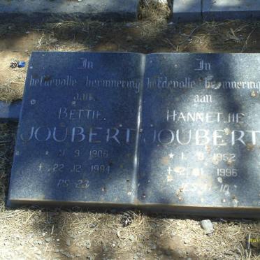 JOUBERT Bettie 1906-1994 :: JOUBERT Hannetjie 1952-1996