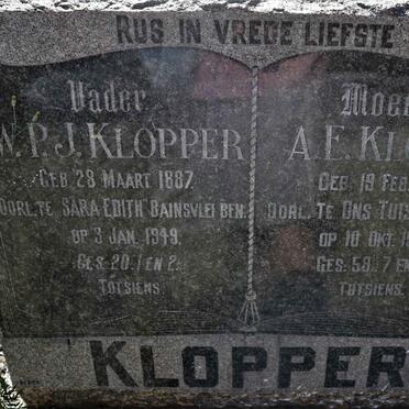 KLOPPER W.P.J. 1887-1949 &amp; A.E. 1888-1975