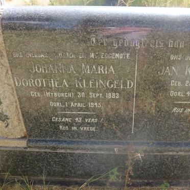 KLEINGELD Jan 1888-1947 &amp; Johanna Maria Dorothea MYBURGH 1883-1945