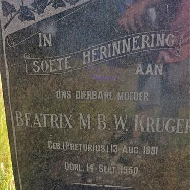 KRUGER Beatrix M.B.W. nee PRETORIUS 1891-1950