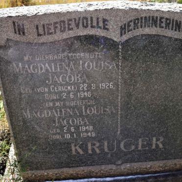 KRUGER Magdalena Louisa Jacoba nee VON GERICKE 1926-1948 :: KRUGER Magdalena Louisa Jacoba 1948-1949