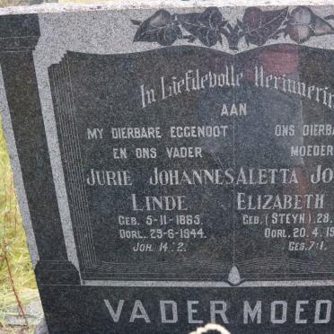 LINDE Jurie Johannes 1865-1944 &amp; Aletta Johanna Elizabeth STEYN 1870-1953