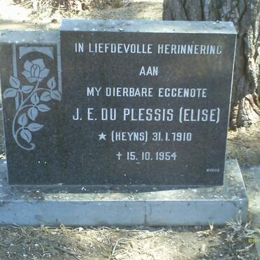 PLESSIS J.E., du nee HEYNS 1910-1954