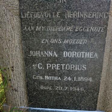 PRETORIUS Johanna Dorothea G. nee BOTHA 1894-1946