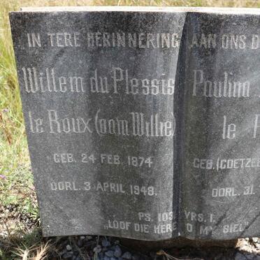 ROUX Willem du Plessis, le 1874-1948 &amp; Paulina Hendricka COETZEE 1879-1962