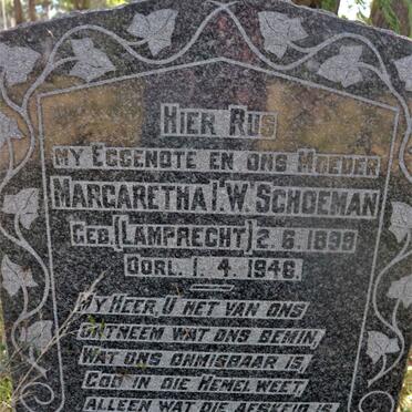 SCHOEMAN Margaretha I.W. nee LAMPRECHT 1899-1946