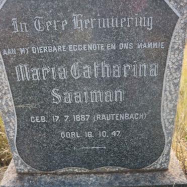 SAAIMAN Maria Catharina nee RAUTENBACH 1887-1947