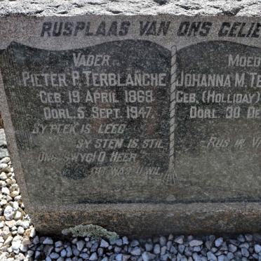 TERBLANCHE Pieter P. 1868-1947 &amp; Johanna M. HOLLIDAY 1879-1957