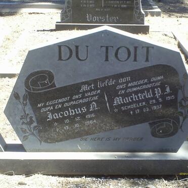 TOIT Jacobus N., du 1916-1984 &amp; Machteld D.J. SCHOËLER 1915-1997