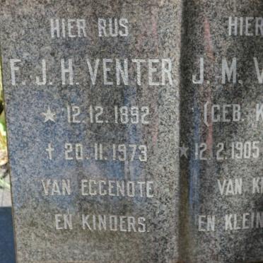 VENTER F.J.H. 1892-1973 &amp; J.M. KRUGER 1905-1981