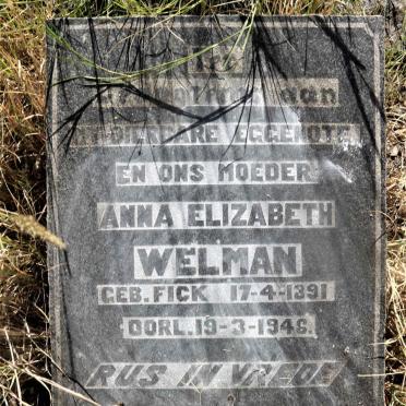 WELMAN Anna Elizabeth nee FICK 1891-1946