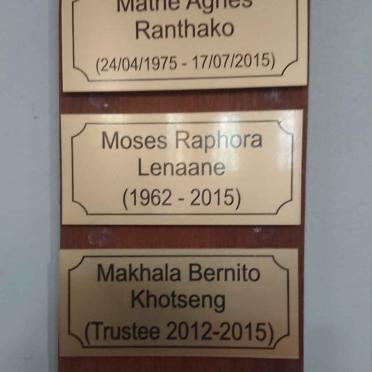 RANTHAKO Mathe Agnes 1975-2015 :: LENAANE Moses Raphora 1962-2015 :: KHOTSENG Makhala Bernito