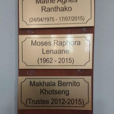 RANTHAKO Mathe Agnes 1975-2015 :: LENAANE Moses Raphora 1962-2015 :: KHOTSENG Makhala Bernito