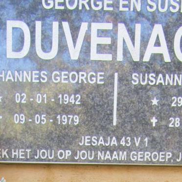 DUVENAGE Johannes George 1942-1979 &a Susanna Jacoba 1944-2016