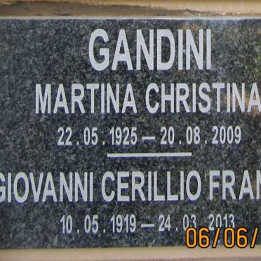 GANDINI Giovanni Cerillio Francis 1919-2013 & Martina Christina 1925-2009