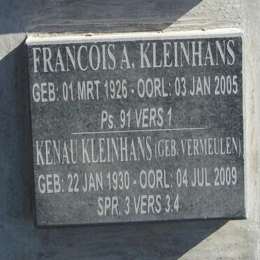KLEINHANS Francois A. 1926-2005 &amp; Kenau VERMEULEN 1930-2009