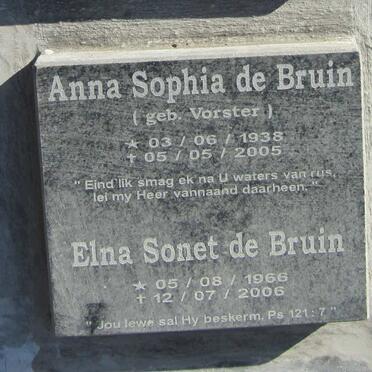 BRUIN Anna Sophia, de nee VORSTER 1938-2005 ::BRUIN Elna Sonet, de 1966-2006