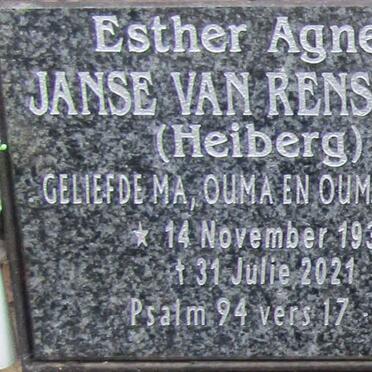 RENSBURG Esther Agnes, Janse van nee HEIBERG 1935-2021