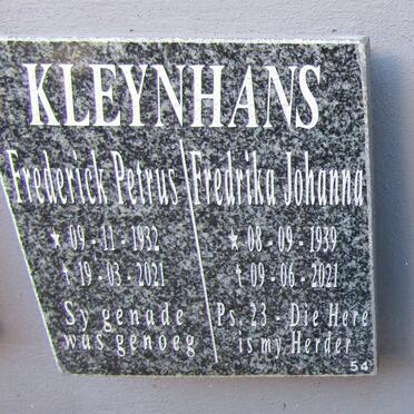 KLEYNHANS Frederick Petrus 1932-2021 &amp; Fredrika Johanna 1939-2021
