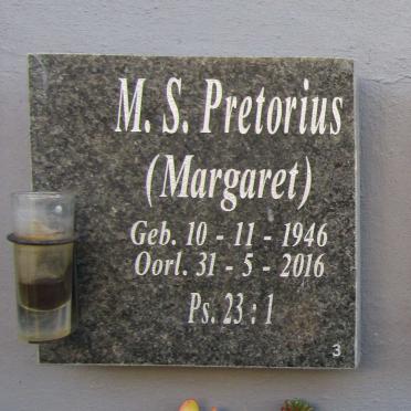 PRETORIUS M.S. Margaret 1946-2016