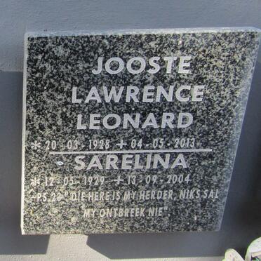 JOOSTE Lawrence Leonard 1928-2013 &amp; Sarelina 1929-2004