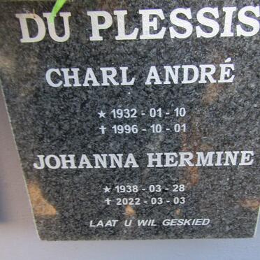 PLESSIS Charl Andre, du 1932-1996 &amp; Johanna Hermine 1938-2022