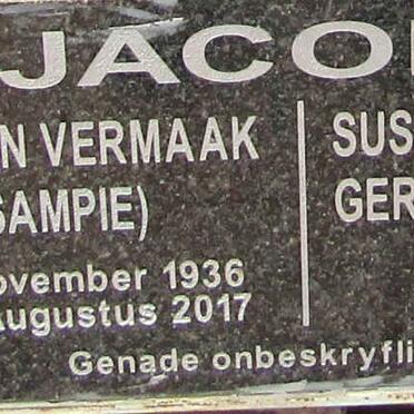 JACOBS Salmon Vermaak 1936-2017 & Susanna Hendrika Gertruida 1939-2017