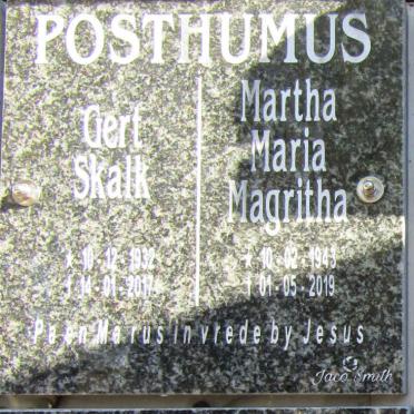 POSTHUMUS Gert Skalk 1932-2017 &amp; Martha Maria Magritha 1943-2019