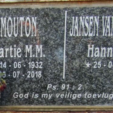 MOUTON Martie M.M. 1932-2018 :: JANSE VAN RENSBURG Hannalene 1958-